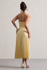 Lemon Satin Corset Style Midi Dress